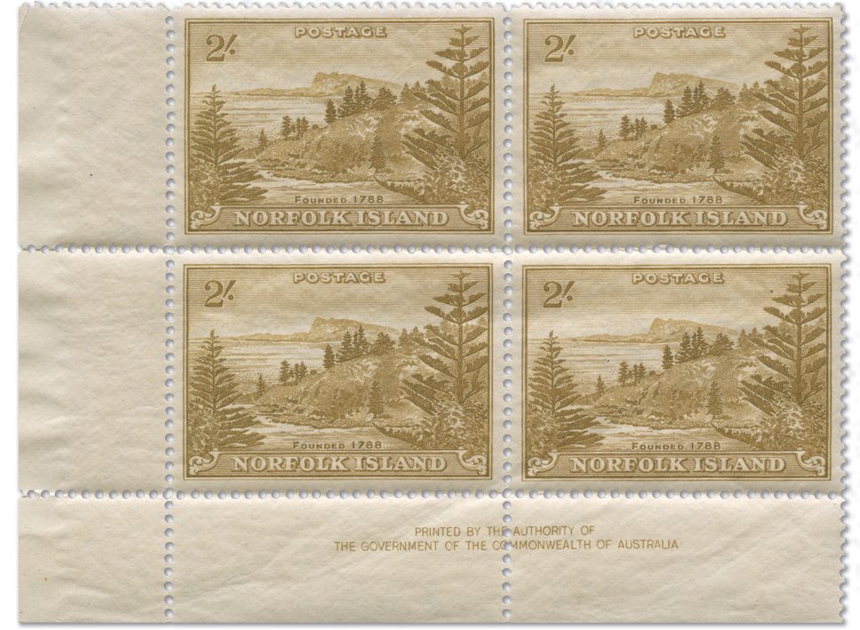 Block of four 2s stamps with imprint