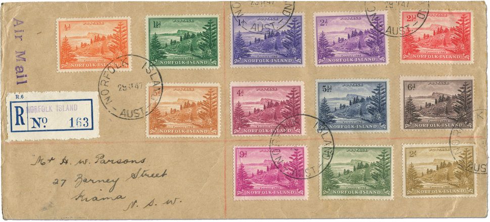 Special cover of full series of 12 stamps from 1947 (Carried Air Mail)