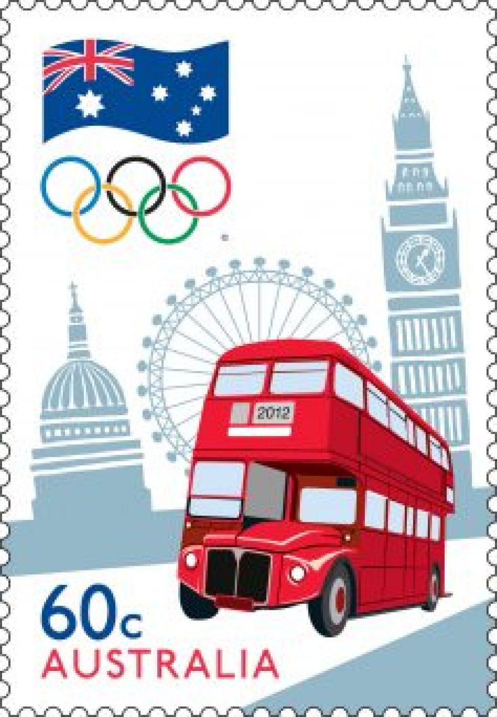 60 cent stamp featuring the red London bus