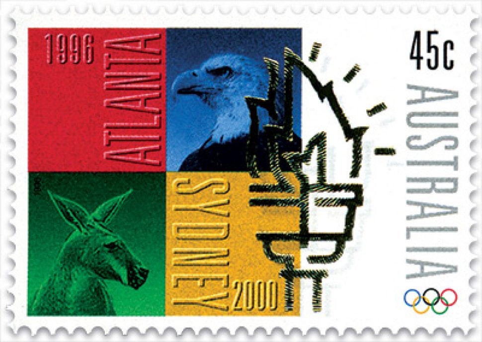 45 cent stamp featuring the Olympic Flag from Atlanta to Sydney