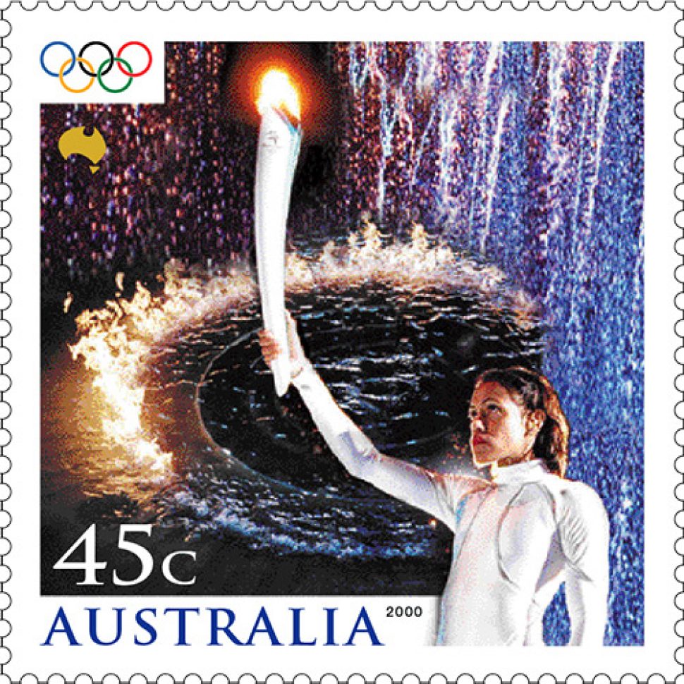 2000 Cathy Freeman holding Olympic Torch stamp