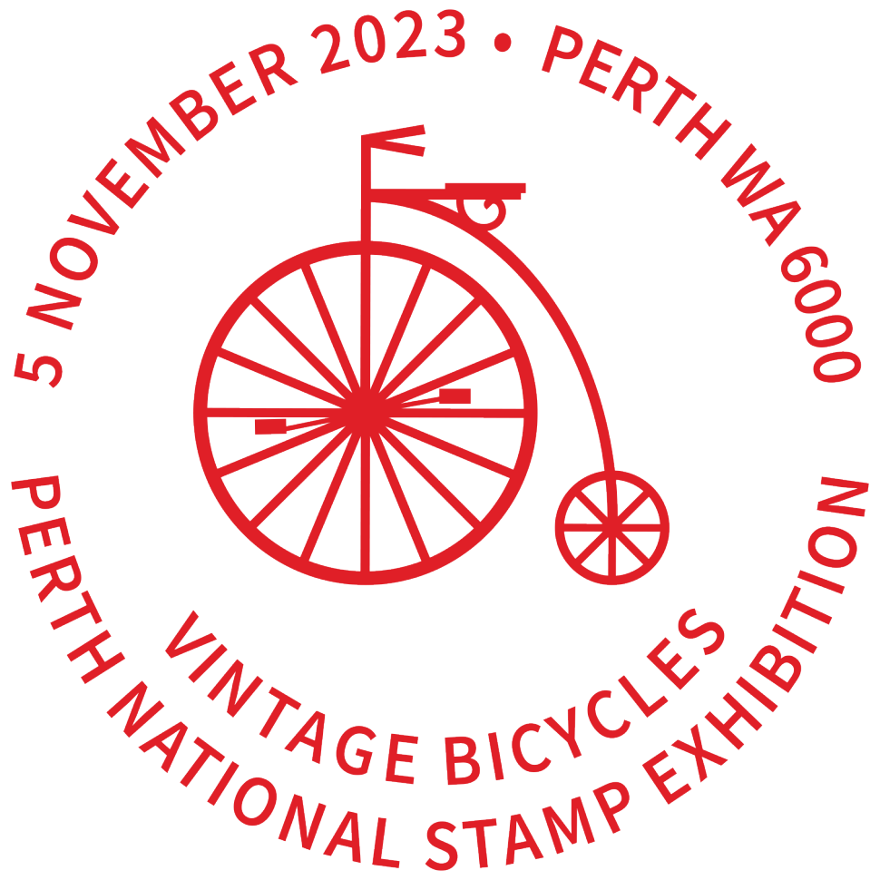 5 November 2023 Perth WA 6000 Perth National Stamp Exhibition Postmark Vintage Bicycles
